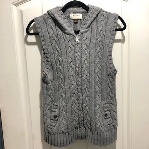 Sz L Gray Sleeveless Zipper Hooded Sweater